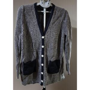 L.L Bean Women's Coastal Cotton Sweater, Cardigan Size XL Gray With Blk Accents